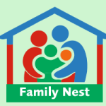 Family Nest logo: a family inside a blue-roofed house with a green banner reading 'Family Nest'.