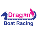 Dragon Boat Racing logo with a blue dragon head forming the boat, pink 'Dragon' text, and blue 'Boat Racing' beneath.