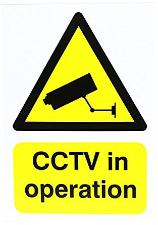 Warning sign: yellow triangle with a CCTV camera icon and a yellow rectangle reading 'CCTV in operation'.